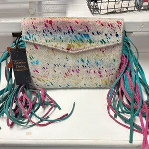 American Darling Speckled White Clutch with Fringe